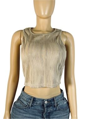 EvoStye Neutral Beige Ribbed Wave Crop Tank